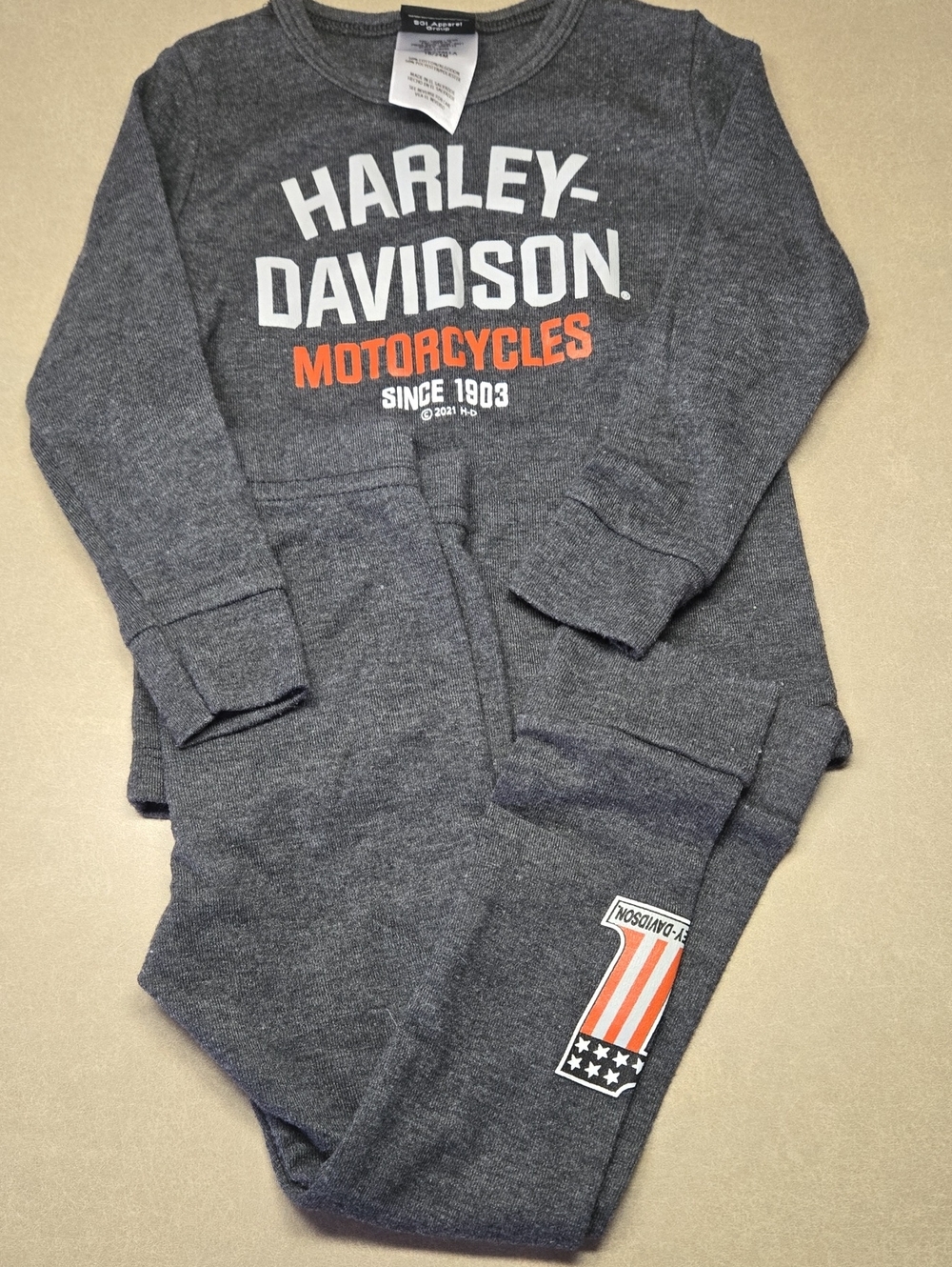 Harley-Davidson Kids Heather Charcoal Gray and Orange Motorcycles Pajama Set